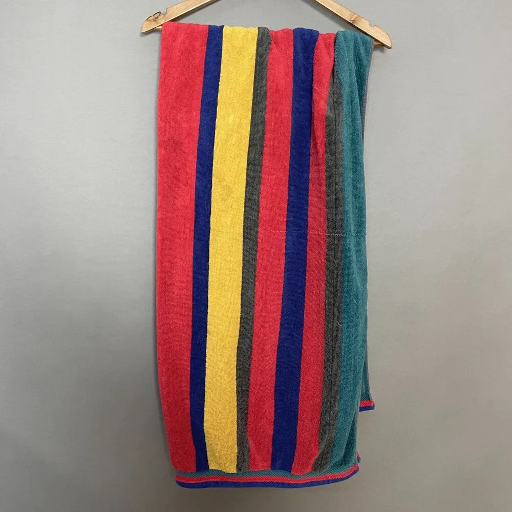Vintage 90s Beach Towel Cecil Saydah Company Stripes FLAWS Cotton‎ Retro